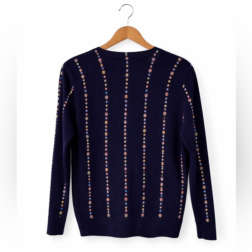 Viviani Collection Cashmere Wool Butterfly Embroidered Cardigan Navy Blue Size M - Picture 2 of 7